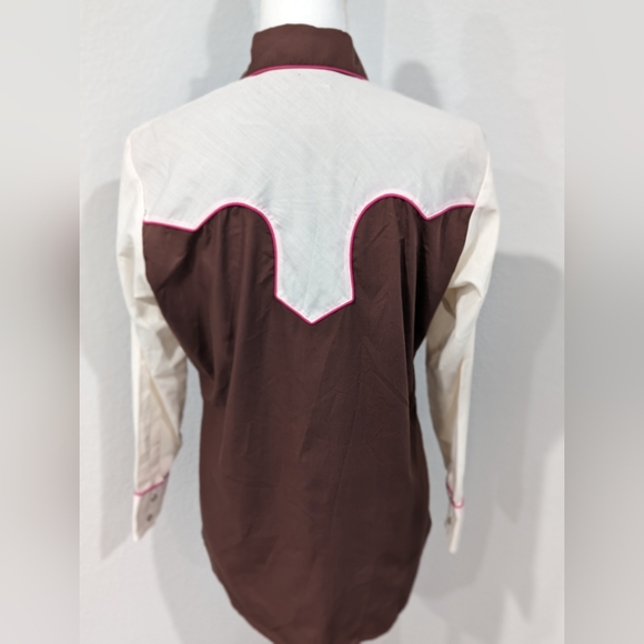 Ely Charmers Vintage Country Western Brown, Cream w/ pink piping snap downSize S - Picture 4 of 11